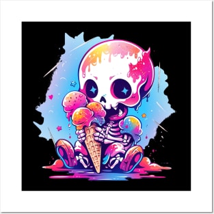 Cute Baby Skeleton Loves Ice Cream Halloween Design Posters and Art